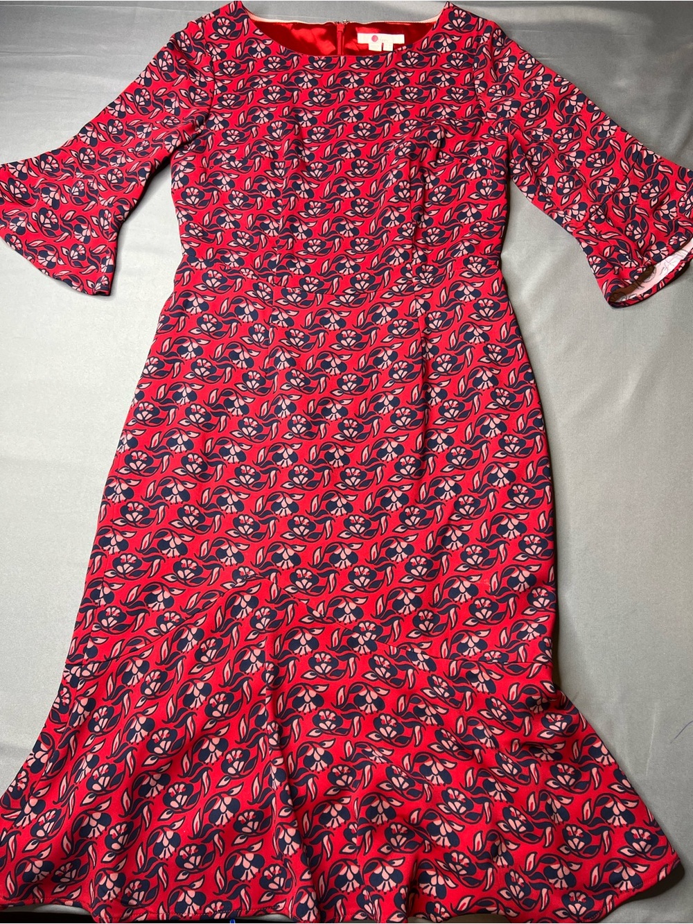 Boden Floral Pencil Flippy Dress Red Mulberry Print Size 4R | Fully Lined